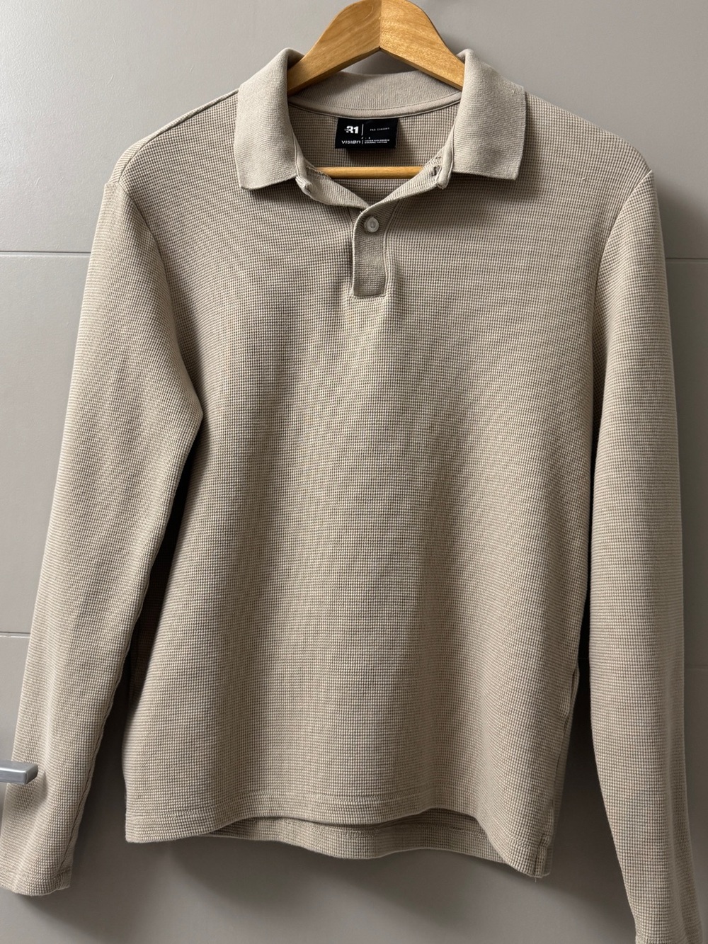 Simons Men's Small Organic Cotton Long Sleeve Polo Beige